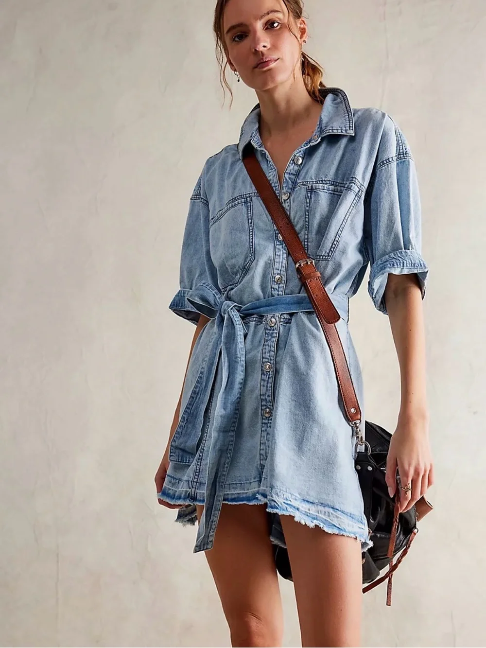 FREE PEOPLE Jenny Tunic in Washed Denim size M